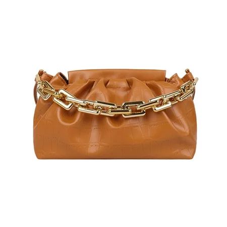 Aktudy Women Pleated Handbag Stone Pattern PU Chain Shoulder Crossbody Bag (Brown) | Walmart (US)