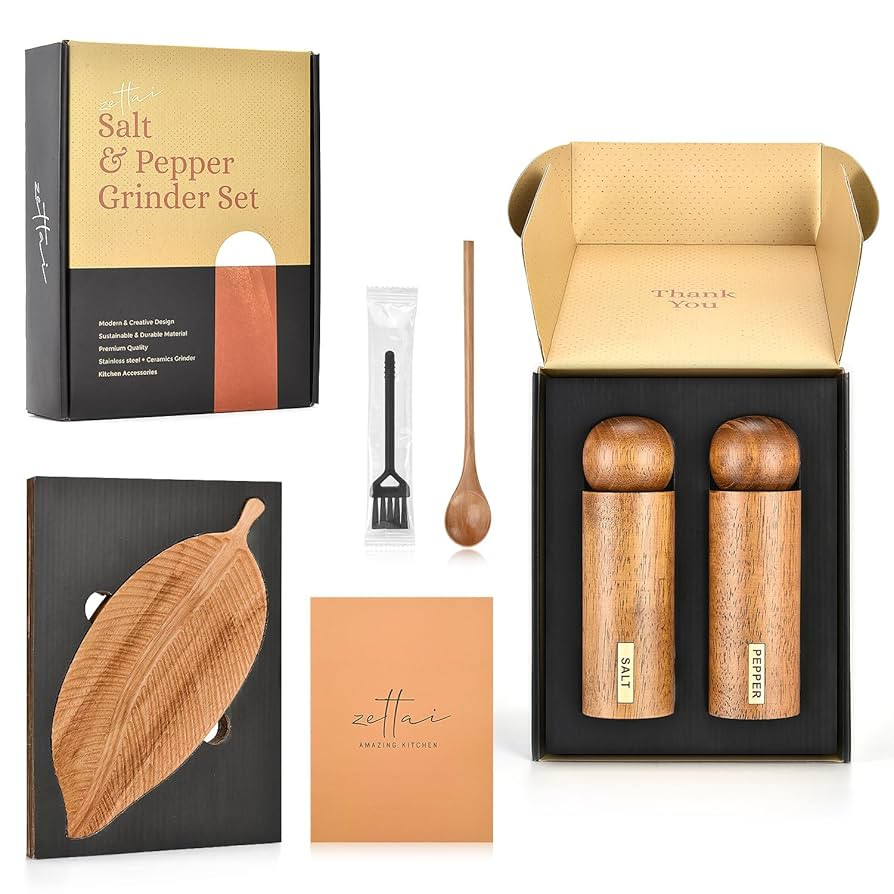 Zettai Wooden Salt & Pepper Grinder Set with Tray, Wooden Salt & Pepper Mill Set (8 inches) For D... | Amazon (US)