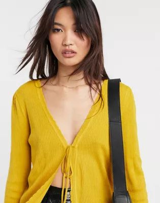 Vila knitted cardigan with tie in mustard yellow | ASOS (Global)