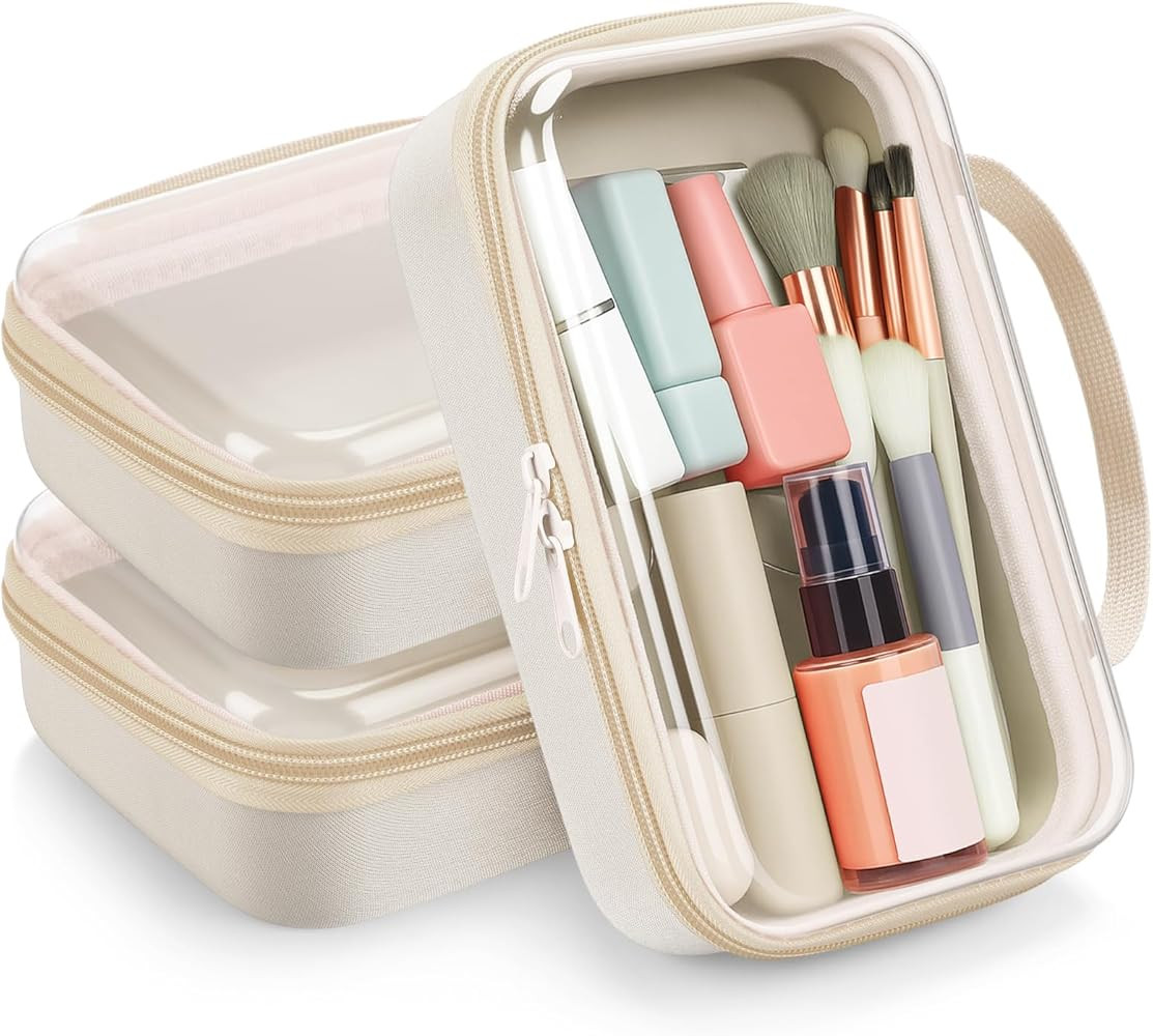 3 Pcs Clear Hard Plastic Zipper Case, Hard Clear Zipper Pouch with Handle, Makeup Cosmetic Bag Or... | Amazon (US)