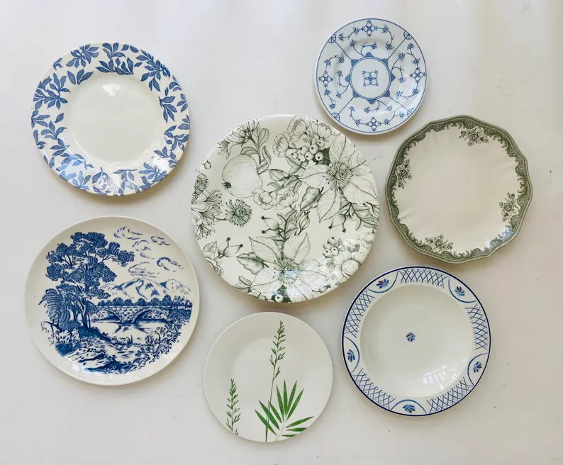 Green and Blue Plate Collection, 7 Plates for Gallery Wall | Etsy (Global)