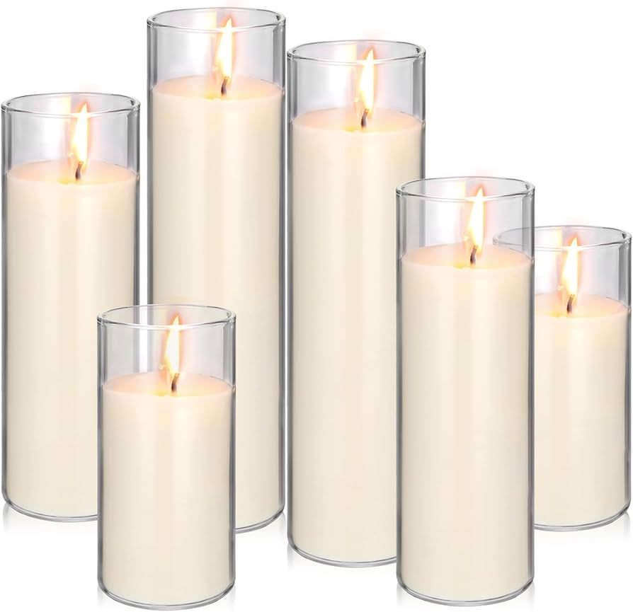 MTLEE 6 Pack White Pillar Candles in Glass Cylinder for Valentine Wedding Decoration Soy Wax Voti... | Amazon (US)