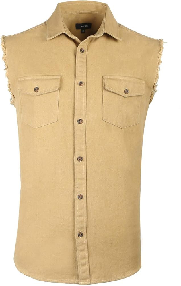 NUTEXROL Men's Sleeveless Denim/Cotton Shirt Biker Vest 2 Front Pockets | Amazon (US)