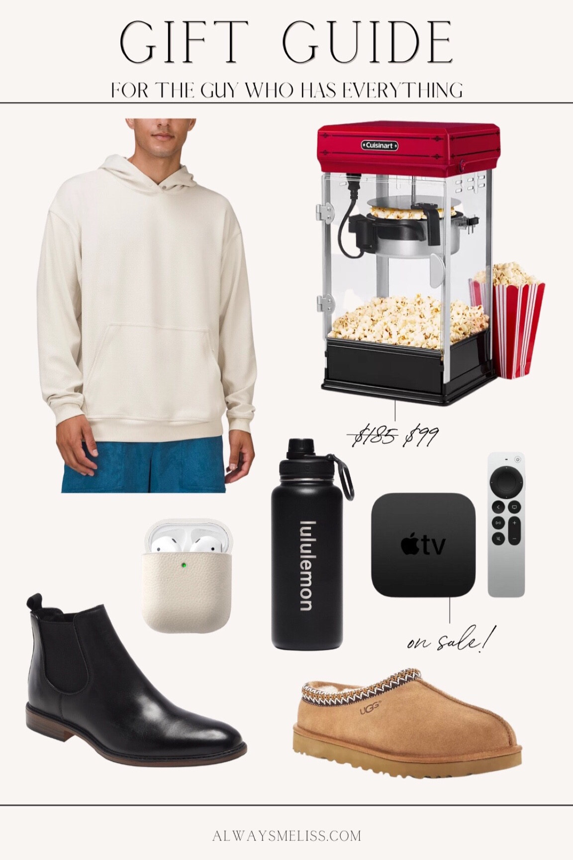 Gift guide for the guy who has everything🎁 Popcorn maker is a fun idea and is on sale now! Ugg slippers are super highly rated!! UGG slippers for men, gifts for guys, gifts for men, gifts for him, gift guide for him, gift guide for men, gift guide for guys, gift ideas for him, gift ideas for guys, Lululemon gifts for guys, Lululemon men’s gifts, Bloomingdales gifts, Nordstrom gifts for him



#LTKmens #LTKHoliday #LTKGiftGuide