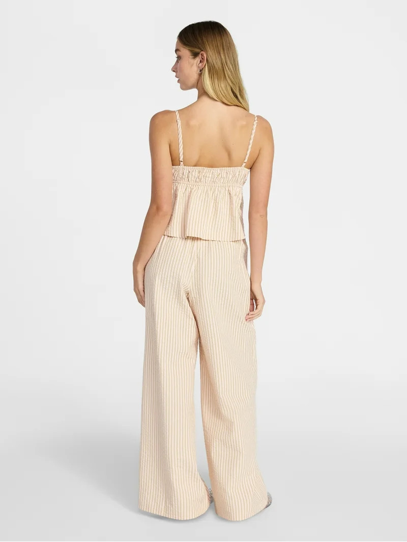 No Boundaries Striped Seersucker Ruffle Cami and Drawstring Pants Set, 2-Piece, Women's XXS-XXL | Walmart (US)