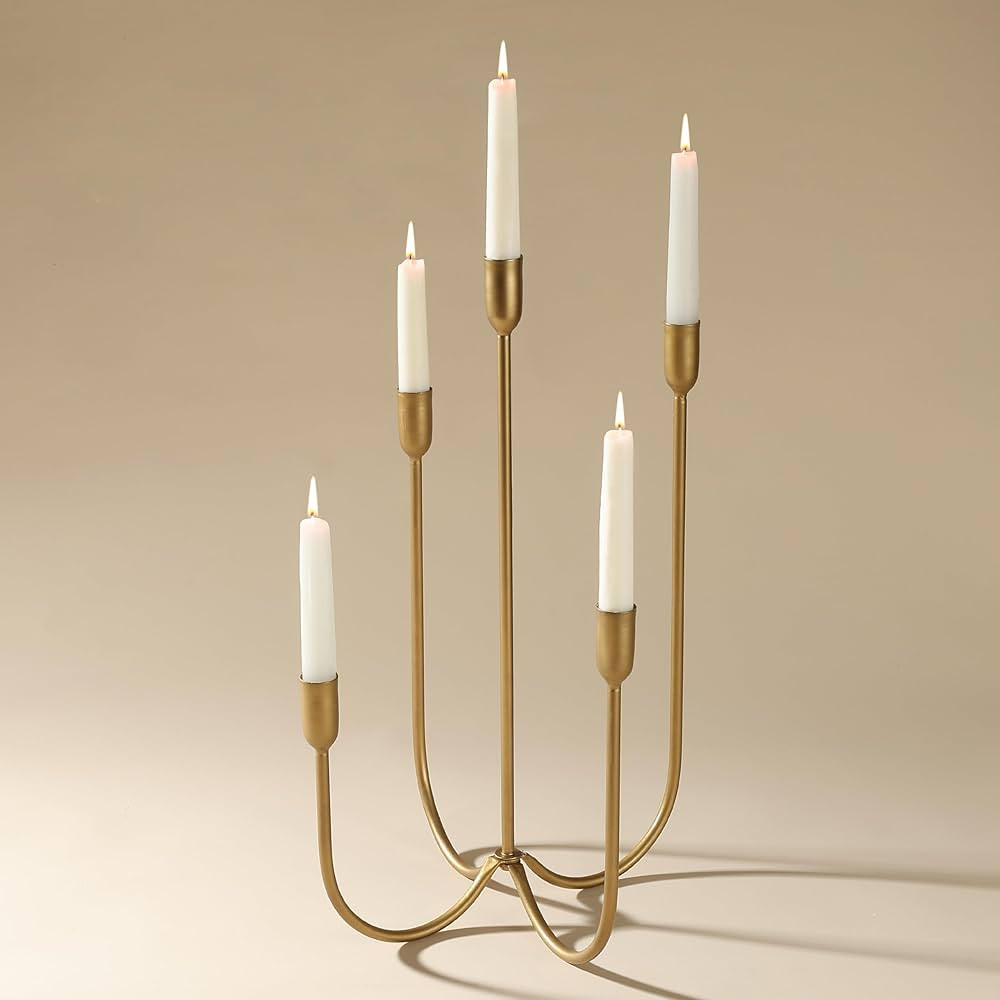 Perfnique 5-Candle Iron Candelabra, 17 Inch Antique Brass Gold Candle Holder, Hand-Forged Cast Go... | Amazon (CA)
