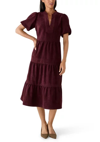 Women's Short Sleeve Corduroy A-Line Midi Dress | Belk