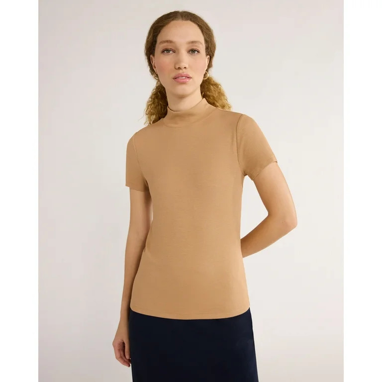 Time and Tru Women’s Mock Neck Top with Short Sleeves, Sizes S-XXXL - Walmart.com | Walmart (US)