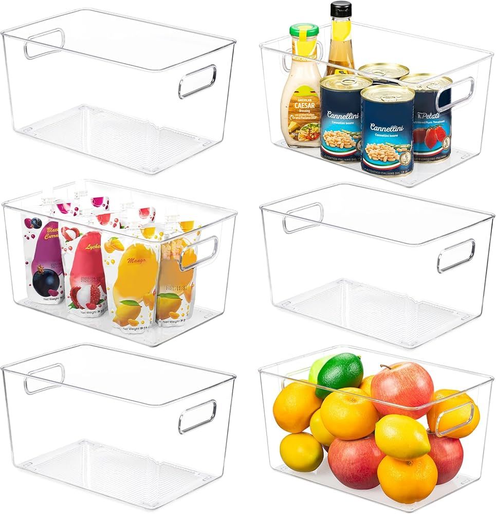 YIHONG 6 Pack Clear Pantry Organizer Bins, Plastic Containers with Handle for Kitchen,Freezer,Cab... | Amazon (US)