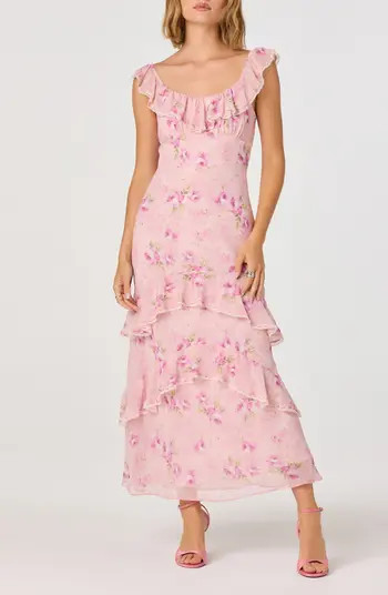 Laisha Floral Ruffle Trim Midi Dress | Nordstrom