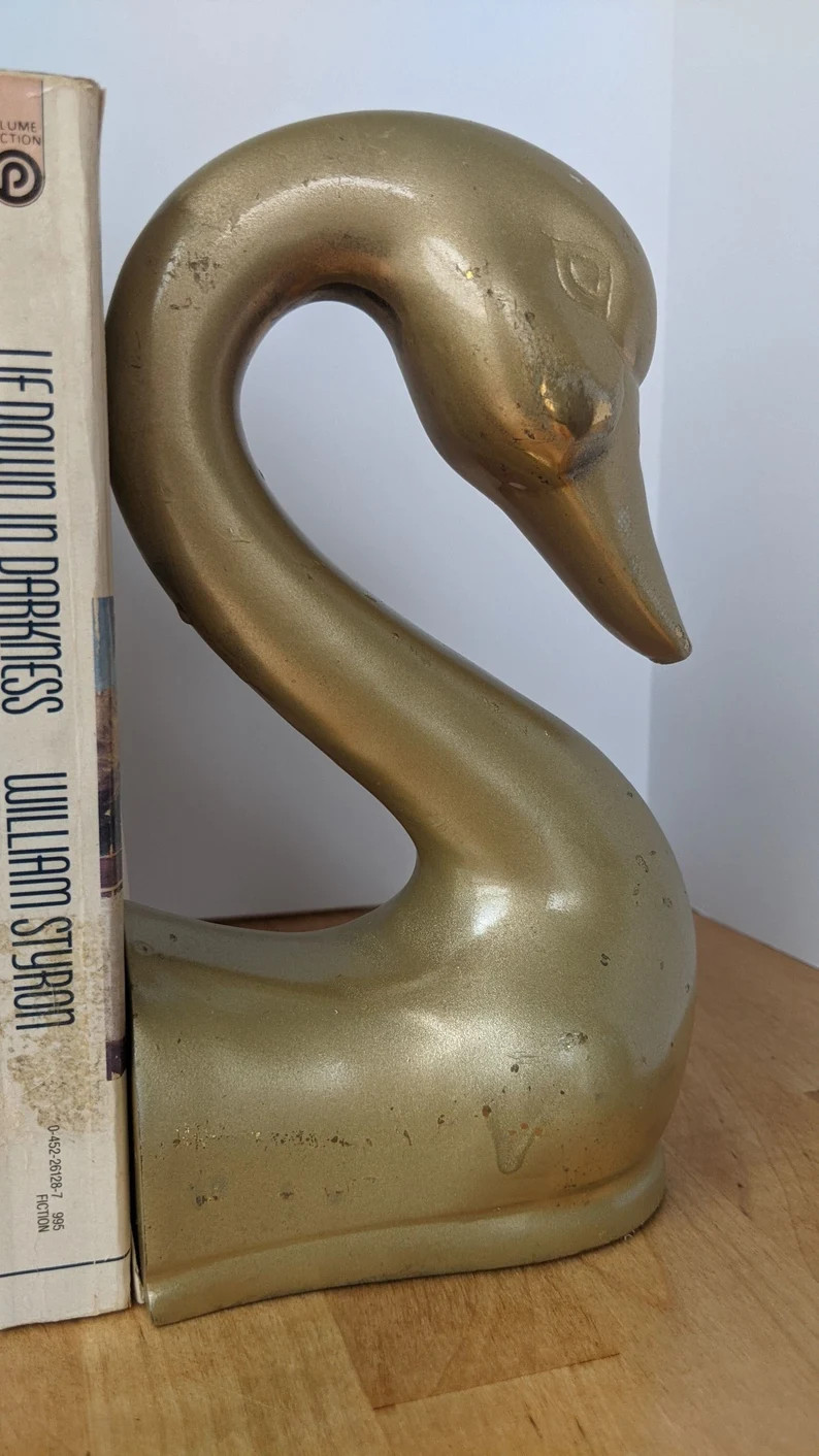 Eight and quarter inch tall brass swan bookends--so graceful. | Etsy (US)