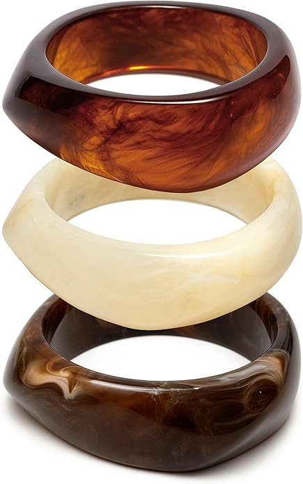 Set of Chunky Acrylic Resin Bangle Bracelets for Women, Retro Brown and Colorful Stackable Bangle... | Amazon (US)