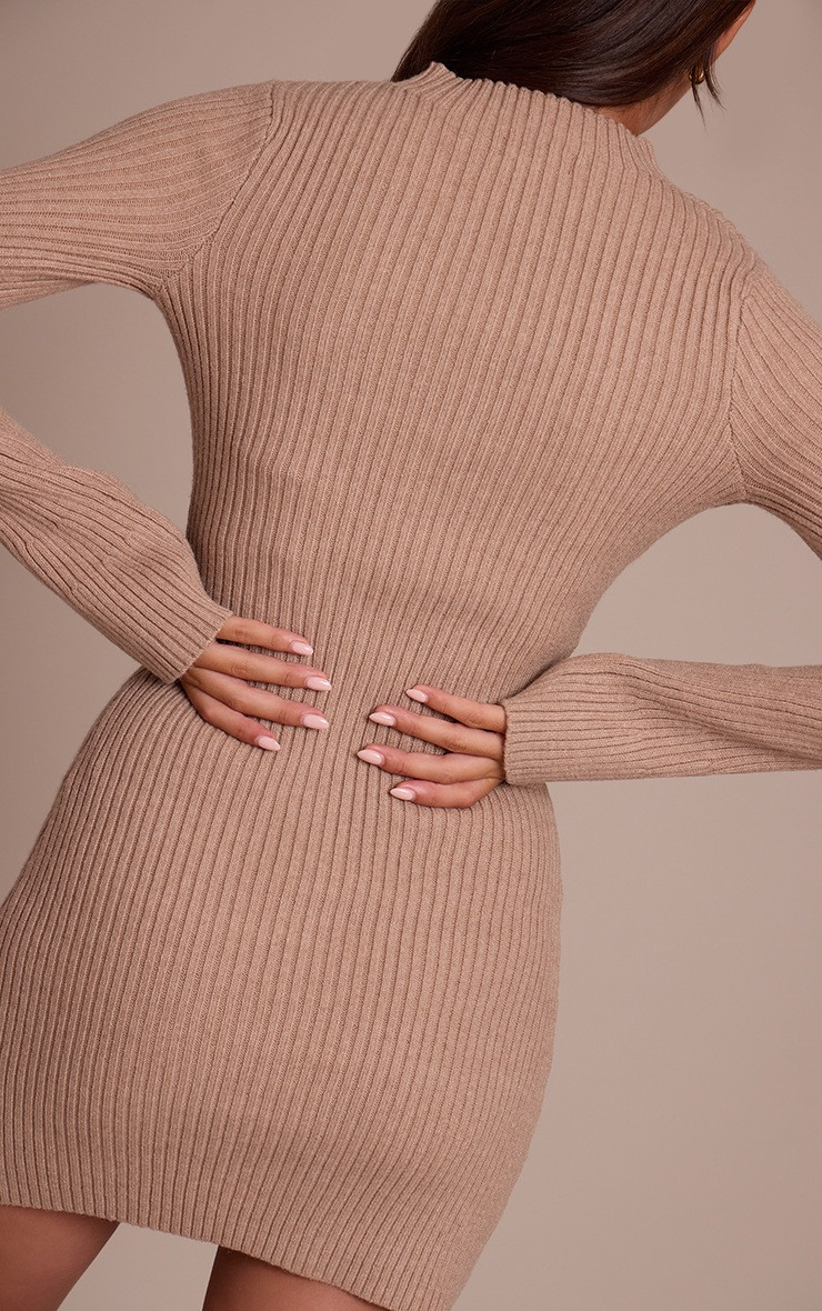 Taupe Rib Knitted Dress | PrettyLittleThing UK