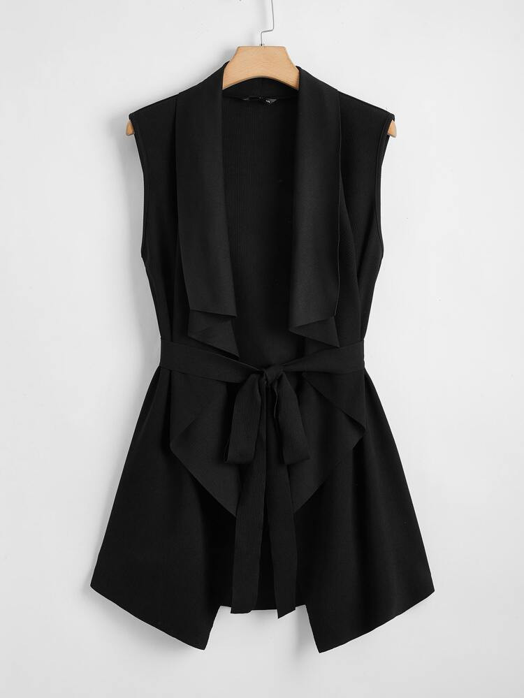 SHEIN Plus Waterfall Neck Belted Vest Coat | SHEIN
