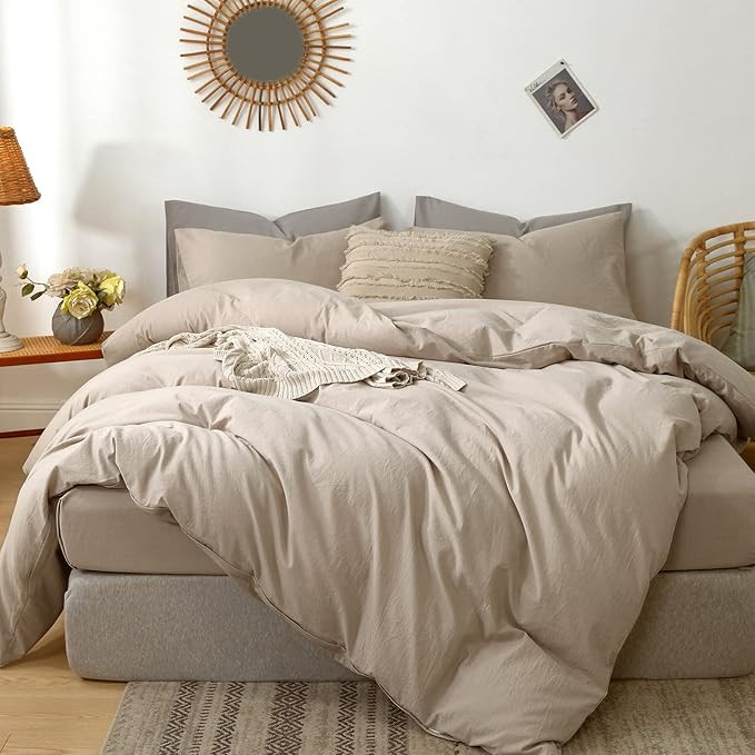 MooMee Bedding Duvet Cover Set 100% Washed Cotton Linen Like Textured Breathable Durable Soft Com... | Amazon (US)
