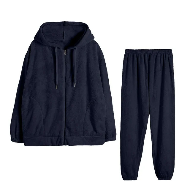 OGLCCG Women's Coral Fleece Pajamas Set Winter Thick Warm Flannel Zip Up Hoodies with Bottoms Sle... | Walmart (US)