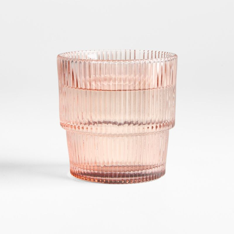 Atwell 11-oz. Spring Pink Stackable Ribbed Double Old-Fashioned Glass + Reviews | Crate & Barrel | Crate & Barrel