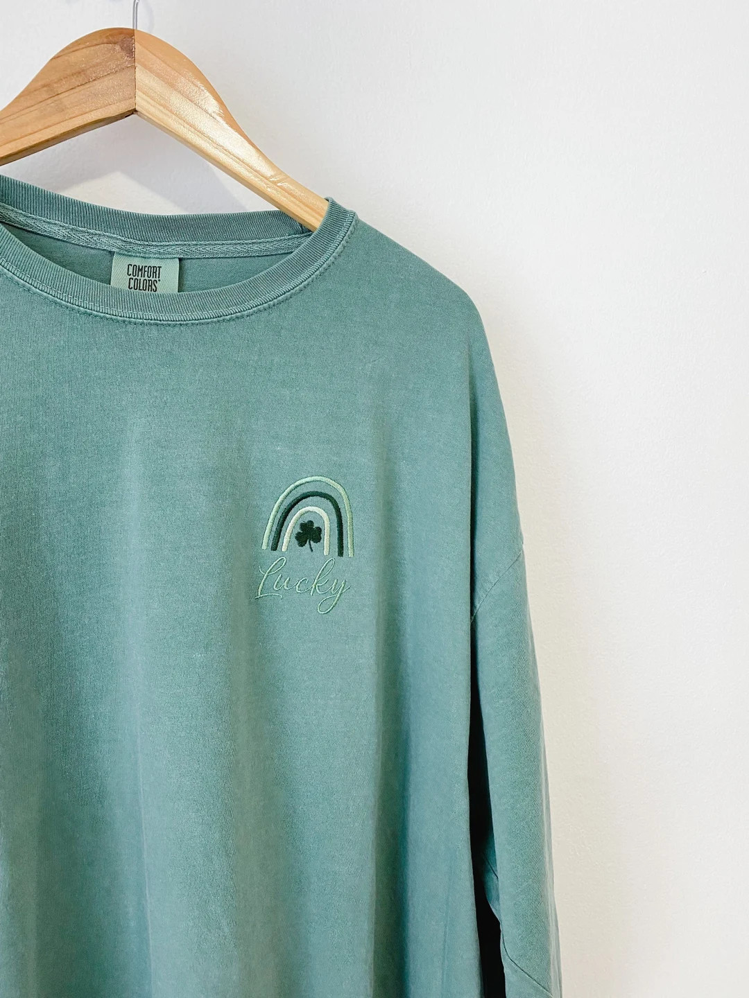 Lucky Embroidered Rainbow Clover, St. Patrick's Day Irish Green Tshirt Crewneck Sweatshirt Long S... | Etsy (US)
