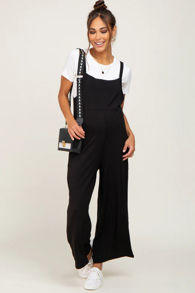 Black Sleeveless Pocketed Wide Leg Maternity Jumpsuit | PinkBlush Maternity