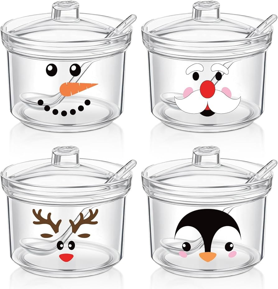Whaline 4Pcs Large Christmas Acrylic Sugar Bowl with Lid Spoon 13.5 oz Winter Snowman Santa Reind... | Amazon (US)
