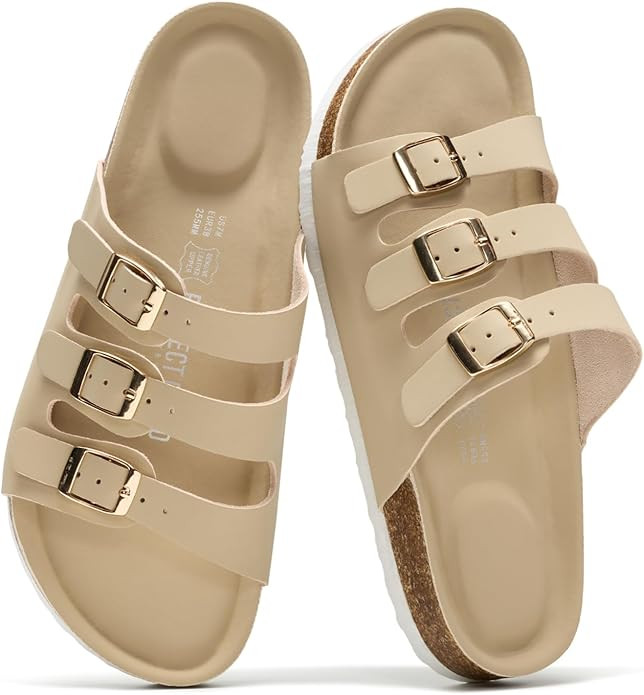 Project Cloud 100% Genuine Leather Summer Sandals for Women 2026 - Memory Foam & Cork Footbed Bea... | Amazon (US)
