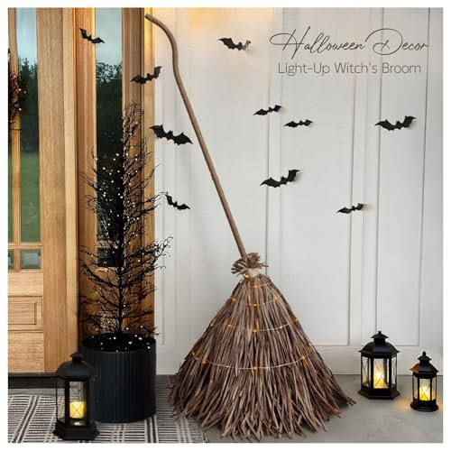 Halloween Decorations - Fall Decor for Home - 5.5 Ft Giant Light-Up Witches Broom - Rustic Farmhouse Decoration for Indoor Outdoor Front Door Porch | Amazon (US)