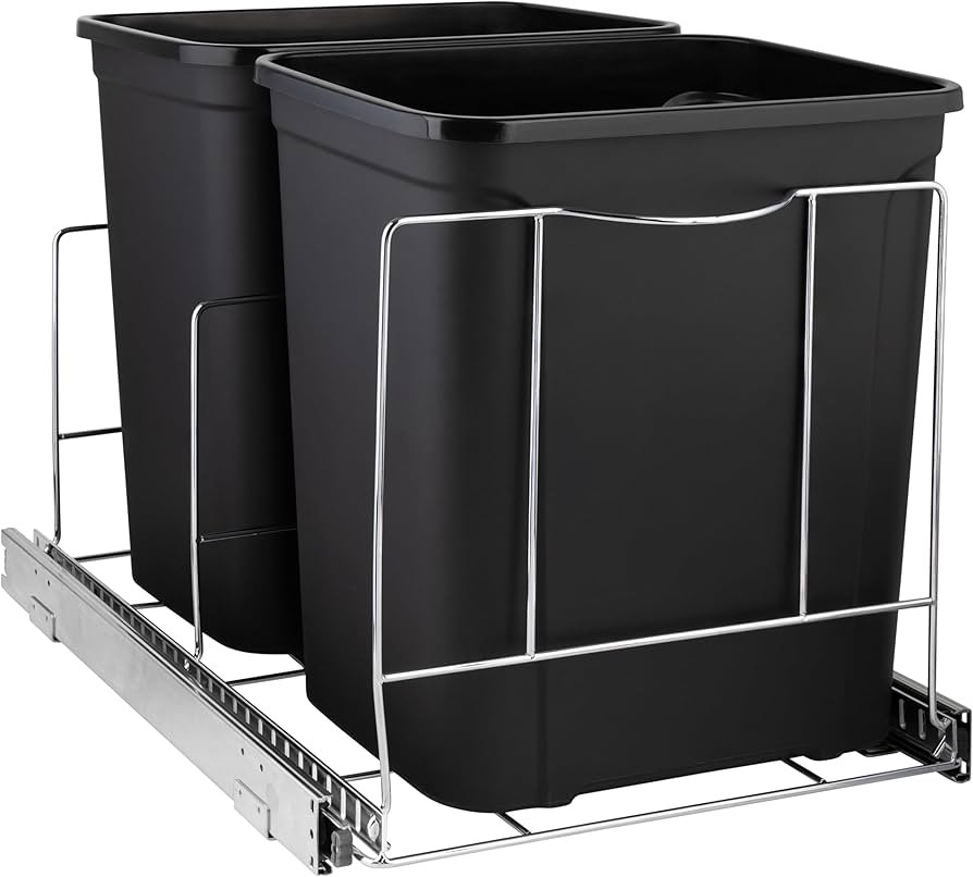Double Pull-Out Trash Can for Cabinet - Set of Two 9 Gal / 36 qt Supported – Heavy-Duty Chrome,... | Amazon (US)