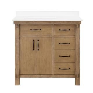 Home Decorators Collection Bellington 36 in. W Bath Vanity in Almond Toffee with Engineered Stone... | The Home Depot