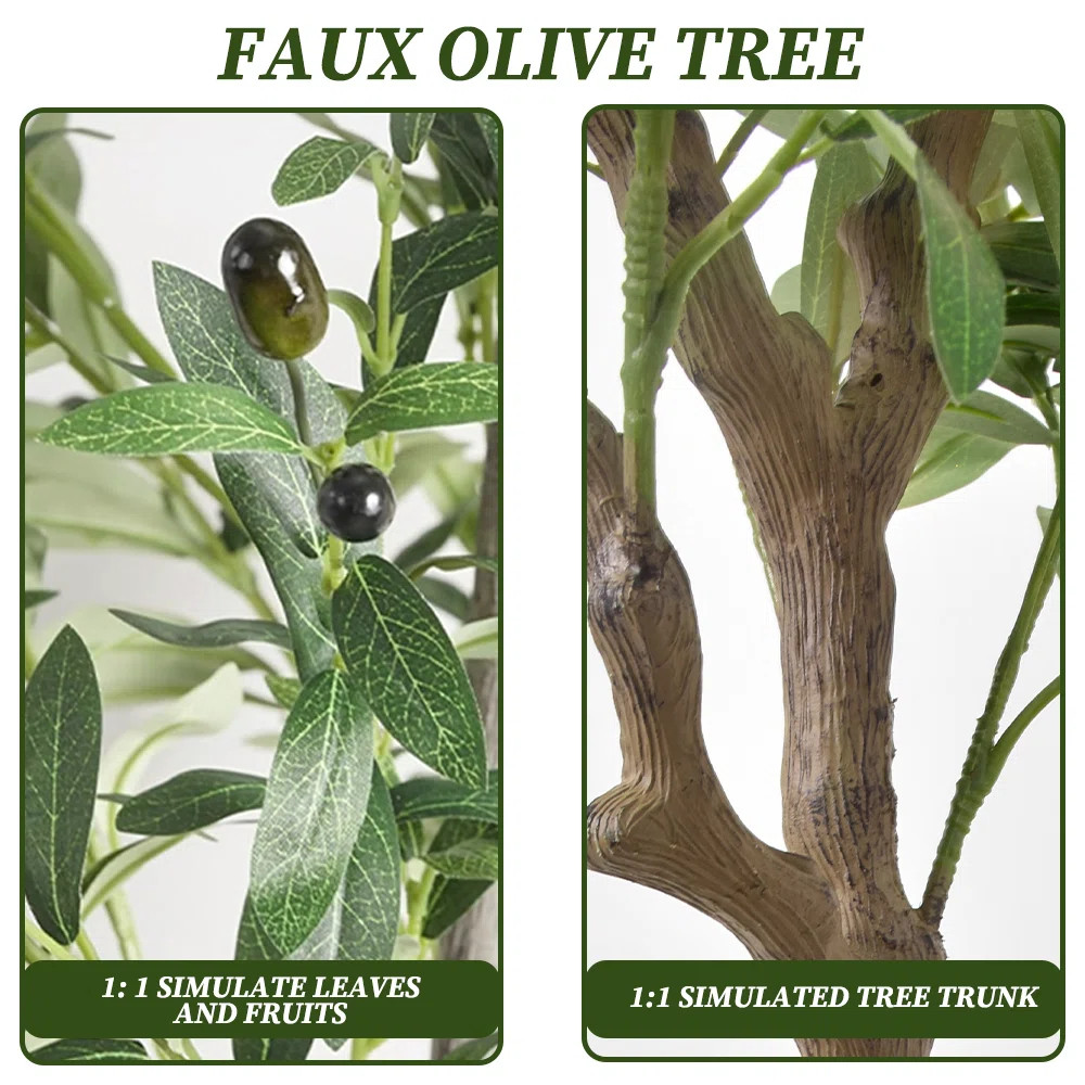 Paislee Artificial Olive Tree, Faux Olive Tree with Tall White Planter, Realistic Leaves | Wayfair North America