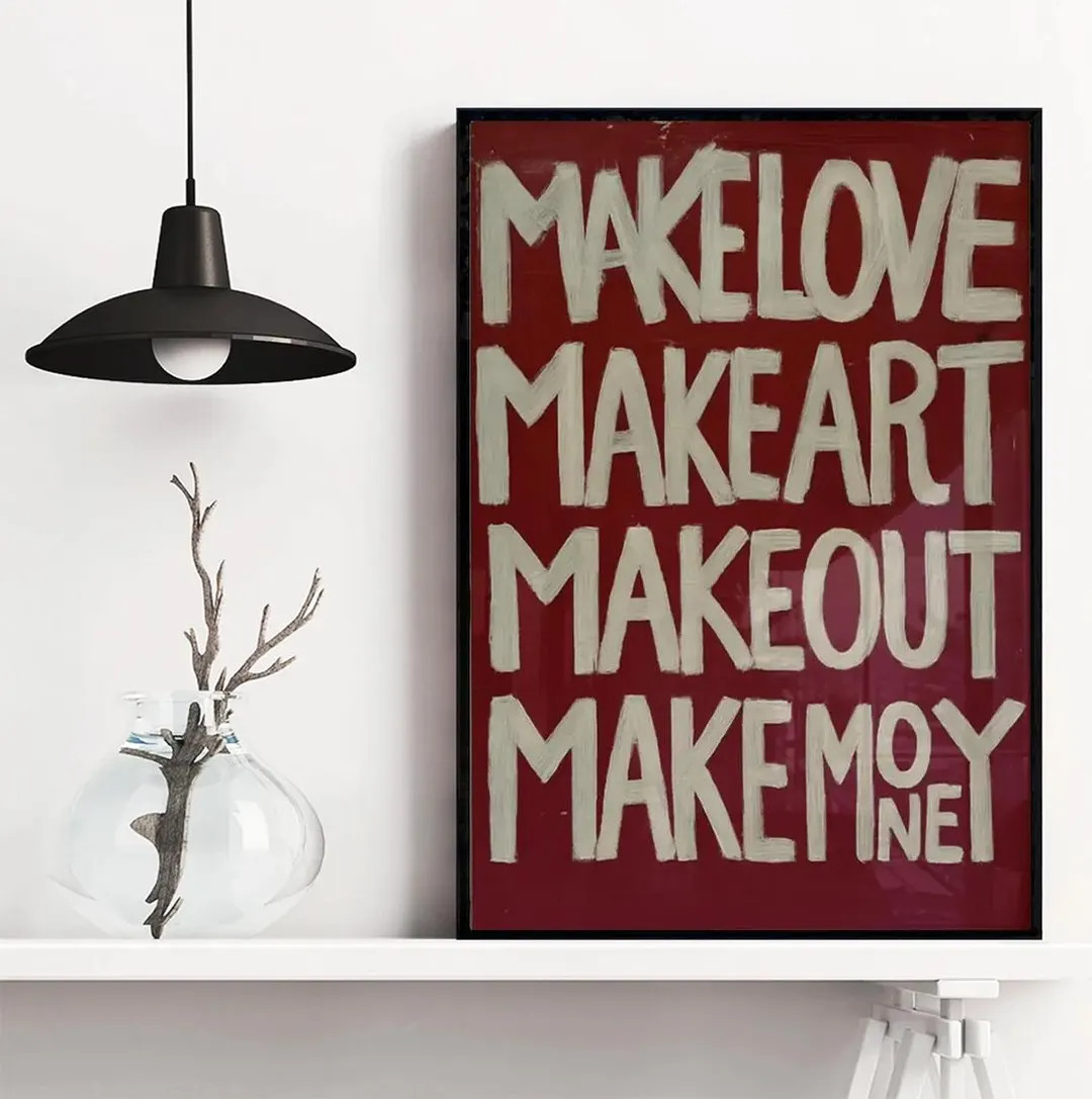 Make Love Make Art Typography Poster, Bold Red Wall Art, Modern Inspirational Poster, Edgy Motiva... | Etsy (Global)