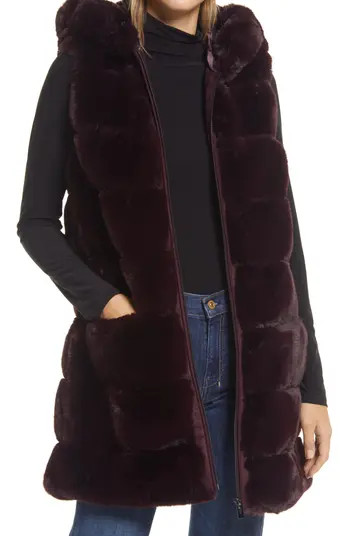 Grooved Faux Fur Hooded Vest | Nordstrom