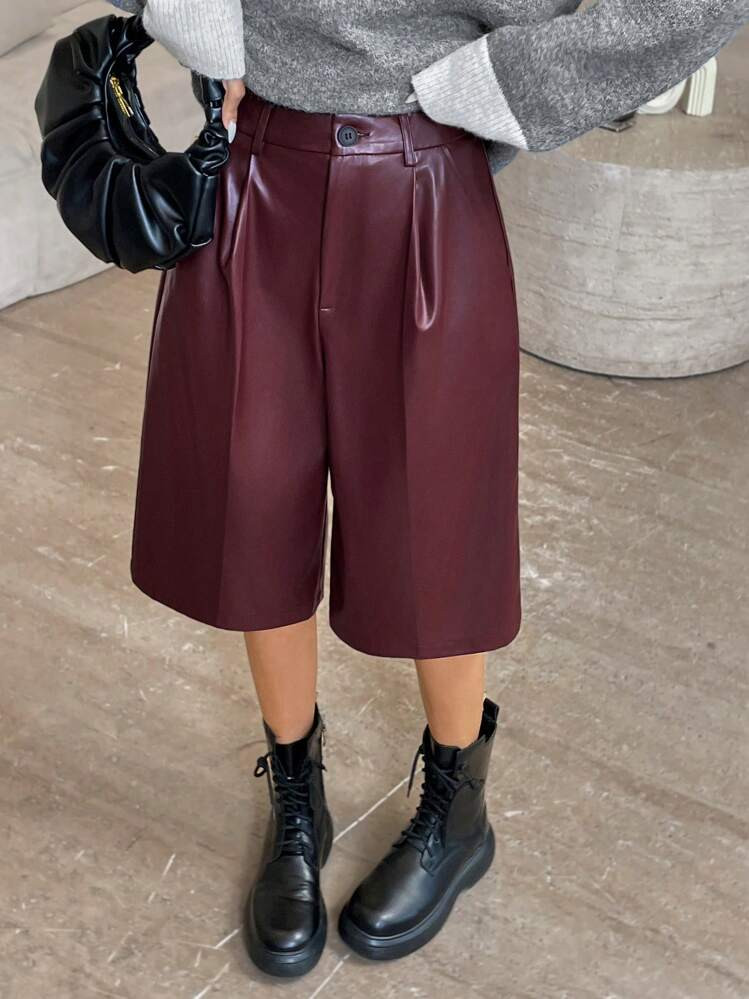 Burgundy Faux Leather Shorts | SHEIN
