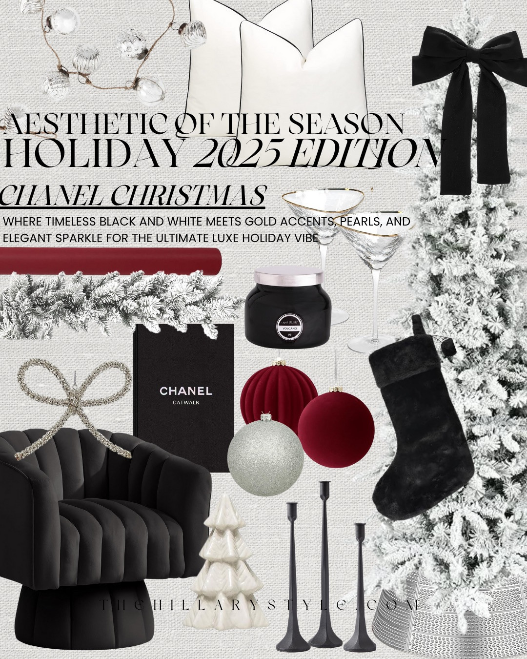 ✨CHANEL CHRISTMAS · HOLIDAY 2025 AESTHETIC✨ Timeless. Sophisticated. Iconic. This Chanel Christmas look brings together the elegance of black and white with touches of gold, pearls, and crimson velvet. It’s all about elevated minimalism — clean lines, luxe textures, and that effortless Parisian glamour. Perfect for creating a holiday home that feels both classic and couture.

#TheHillaryStyle #Amazon #HolidayDecor #ChanelChristmas #LuxuryHomeDecor #BlackAndWhiteDecor #GoldAccents #DesignerInspired #ModernGlam #ElegantHoliday #FestiveStyle #HolidayAesthetic #UnderstatedLuxury #TimelessDesign #HighEndStyleOnABudget 

 #LTKHoliday #LTKFindsUnder50 #LTKStyleTip