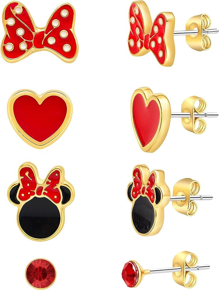 Disney Mickey and Minnie Mouse Fashion Stud Earring Set - 3/4/5 Pairs Per Set | Amazon (US)