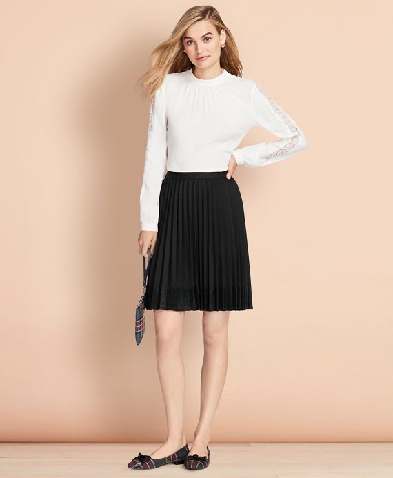 Lace-Trimmed Wool-Blend Pleated Skirt Lace-Trimmed Crepe Blouse Lace-Trimmed Crepe Blouse Tartan Lea | Brooks Brothers
