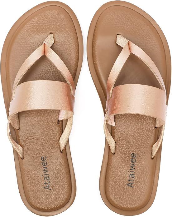 Ataiwee Women's Flat Sandals - Double Bands Cross Front Strappy Slip on Spring Summer Shoes. | Amazon (US)