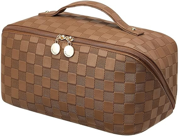 EACHY Travel Makeup Bag,Large Capacity Cosmetic Bags for Women,Waterproof Portable Pouch Open Fla... | Amazon (US)