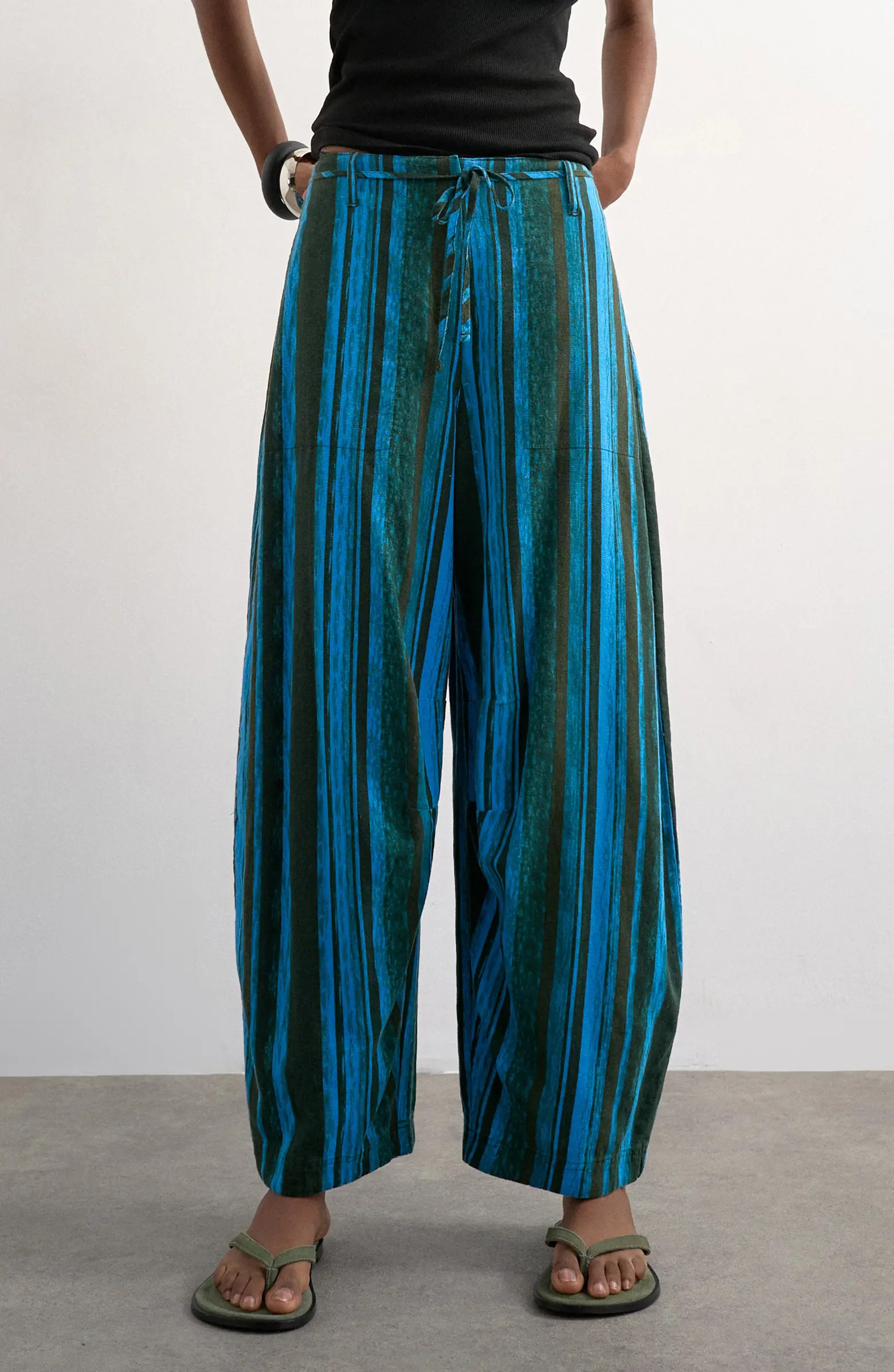 Topshop Stripe Linen Blend Barrel Pants | Nordstrom | Nordstrom