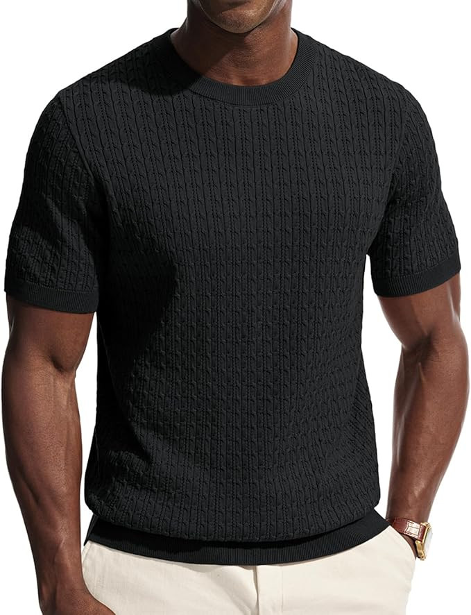 PJ PAUL JONES Mens T-Shirts Casual Hollow Out Summer Shirt Texture Crewneck Knit Shirt | Amazon (US)