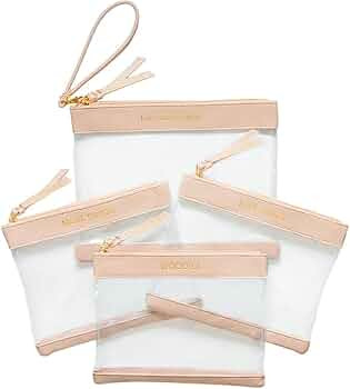 Diaper Bag Organizing Pouches | Set of 4 Including Diaper Clutch | Dry Wet Bag (Blush & Clear) | Amazon (US)