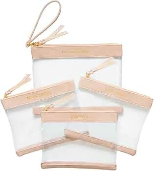 Diaper Bag Organizing Pouches | Set of 4 Including Diaper Clutch | Dry Wet Bag (Blush & Clear) | Amazon (US)
