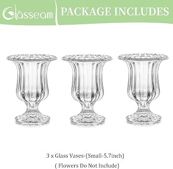 Glasseam Glass Vases for Decor, Small Compote Vase Set of 3, Ribbed Flower Vases for Centerpieces... | Amazon (US)
