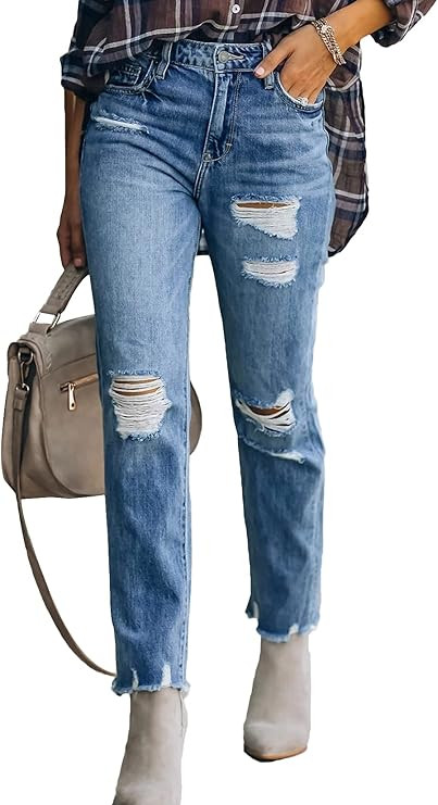 Lesore Womens High Waist Stretch Distressed Jeans Destroyed Denim Pants | Amazon (US)