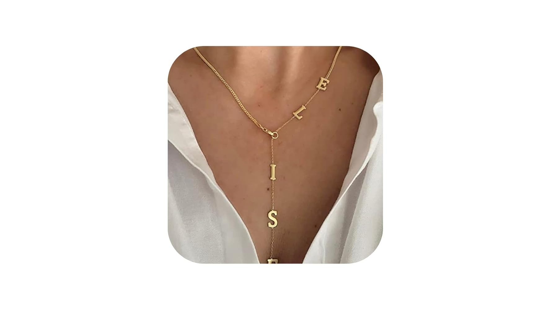 Name Necklace Personalized - Lariat Necklace Long Y Shaped with Drop Letters Initials 16-20'' 14k... | Amazon (US)