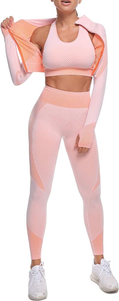 Yoga Pants Workout Sets for Women 2 Piece Seamless High Waist Yoga Leggings Outfit with Sports Br... | Amazon (US)