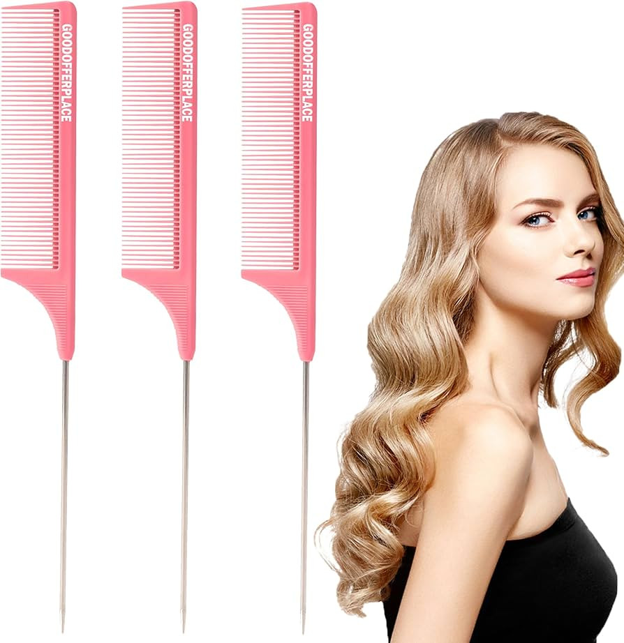 3 PCS Rat Tail Combs Parting Rattail Teasing Fine Tooth Comb with Metal Pick for Curly Hair,Detan... | Amazon (US)