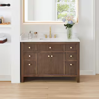 Altair Cerrito 48 in. Single Sink Freestanding Brown Oak Bath Vanity with Grain White Engineered ... | The Home Depot