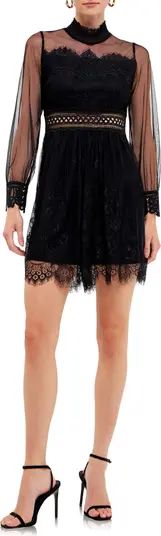 Mixed Lace Long Sleeve Cocktail Dress | Nordstrom