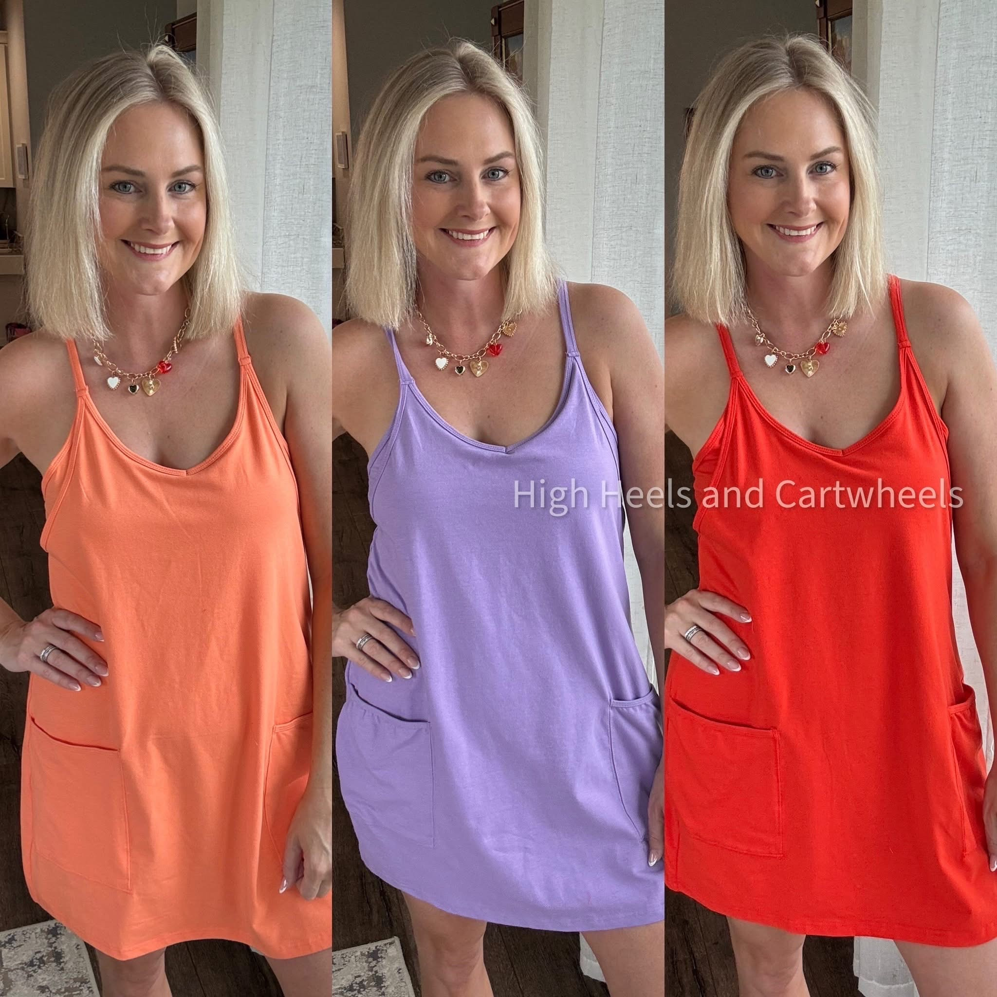 Adorable dresses for summer! These have a whole romper underneath with shorts. Great for chasing kids all summer long
