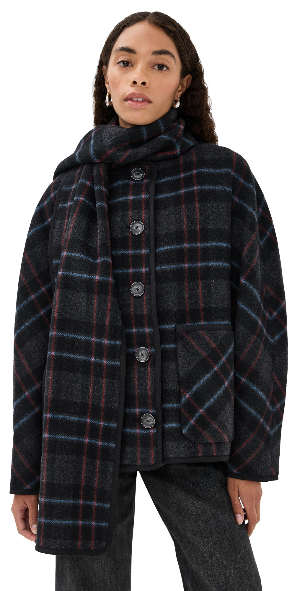 Veronica Beard Martine Dickey Coat with Scarf Black multi M | Shopbop